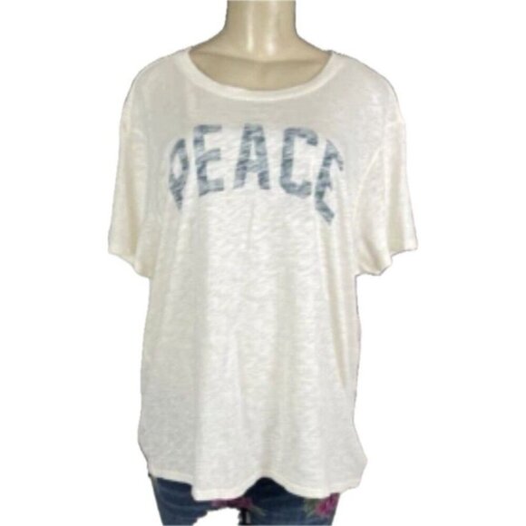 Torrid 0/L Cream Heather Peace Graphic Crew Neck Cotton Relaxed Short Sleeve Tee - Picture 2 of 6